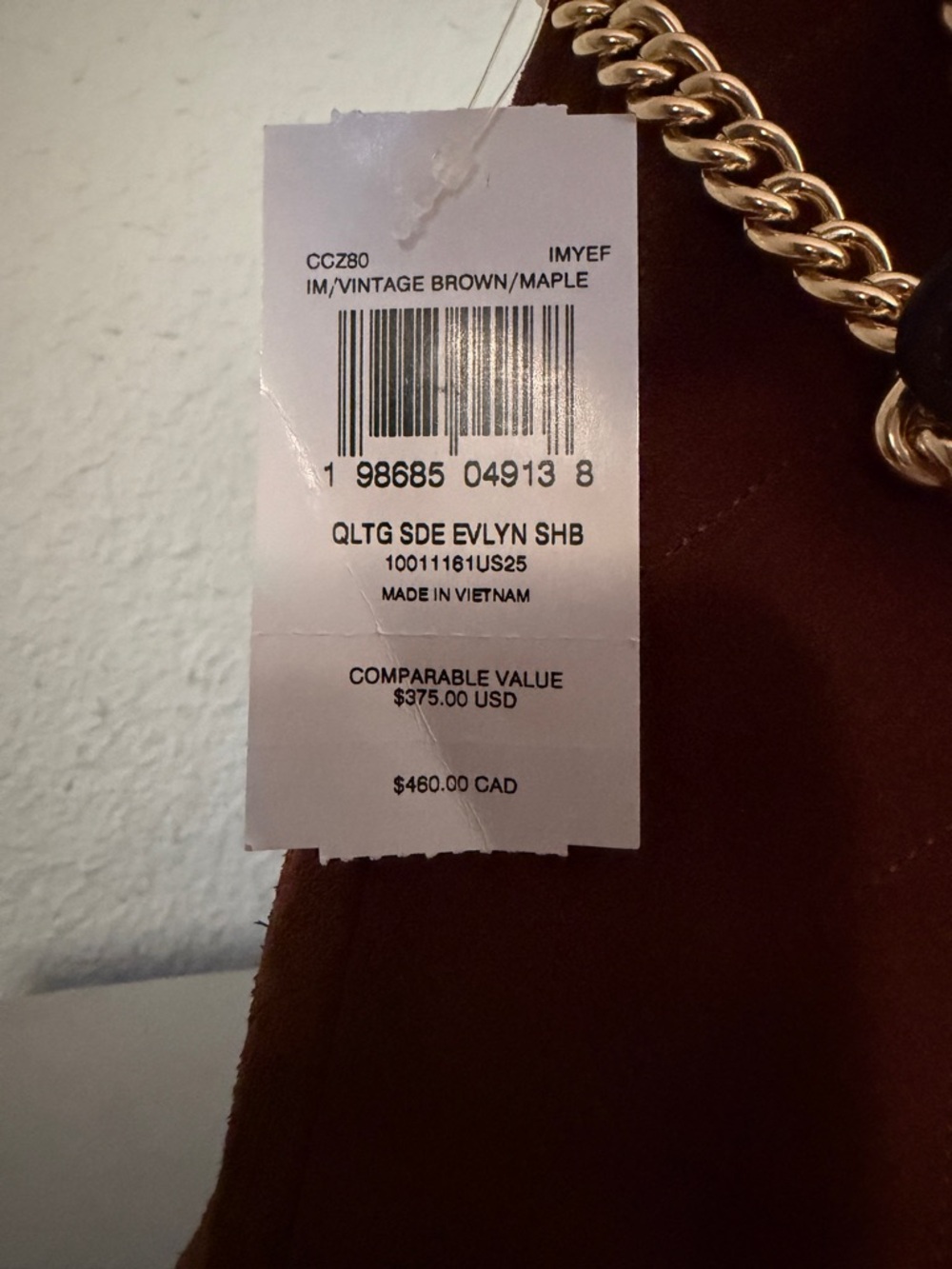 NWT Coach Evelyn Shoulder Bag With Quilting Suede with Gold Chain Trim - Picture 13 of 16
